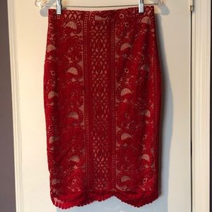 Red Lace Pencil Skirt